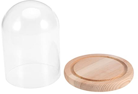 Garneck Glass Cloche Glass Dome Cloche with Wooden Base Antique Bell Jar Display Dome for Plants Succulents Fairy Lights Photos Medals Decorative Fill Dome