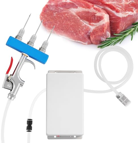 Electric Meat Injector Gun Pump with Hose, Stainless Steel Electric Marinade Injector 50W Meat Syringe Single Gun with 10 Needles for Roast Turkey, Pork, Beef (Three Needle)