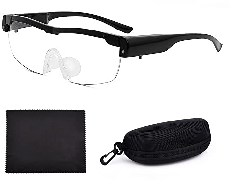 HIQE-FL Lese Lupenbrille,300% Vergrößerungsbrille mit 2 LED Lichts,lupenbrille mit licht für brillenträger,Beleuchtete Vergrößerung Brillen