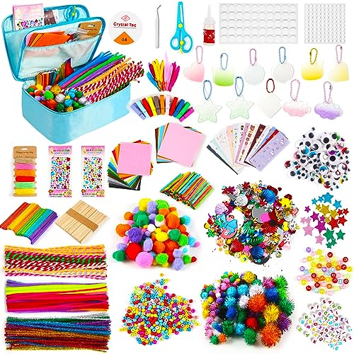 Sundaymot Bastelset Kinder, 2000+ Stück DIY Basteln Bastelkoffer Bastelbedarf Material Set mit Pfeifenreiniger Kulleraugen Kreativ Scrapbooking BastelLeinentasche für Mädchen Jungen 4+ Jahre Geschenk