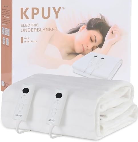 KPUY Premium Comfort Elektrische Heizdecke King - 10 Wärmestufen - LED-Anzeige - Schnelle Aufheizung - Überhitzungsschutz - Maschinenwaschbar - Einfach anzubringende Gurte - 160 x 140 cm
