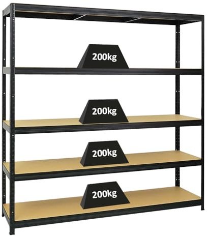 PROREGAL Étagère Charge Lourde Giant Elephant | HxLxP 180x180x45cm | 200kg par Niveau | Noir | Étagère Robuste de Garage, Atelier, Cave, sous-Sol, Stockage, Rangement
