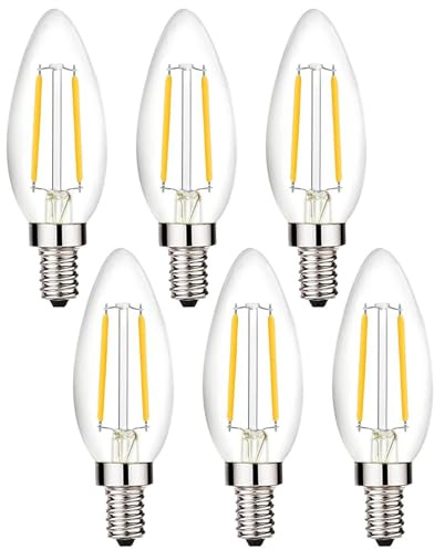Beonllay 12 Volt LED Candelabra Bulbs E12 Base Light Bulb 25 Watt Warm White 2700K, 12-24 Volt Low Voltage Candelabra Bulbs LED 2W for 12 Volt System, 6 Pack