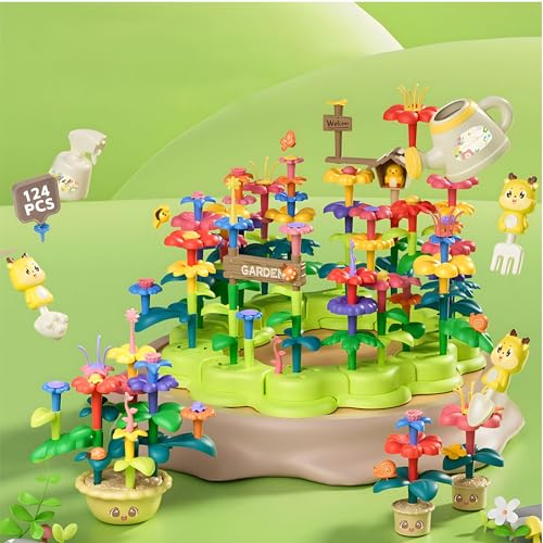 Noetoy Kinder Gartenset,Montessori Spielzeug,Feengarten Kinder MäDchen,Blumengarten,DIY Steckblumen Kinderspielzeug, Spielzeug ab 3 4 5 Jahre MäDchen Junge Geburtstags Geschenk (124 StüCke)