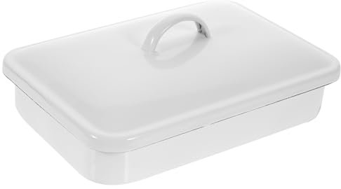 Ciieeo Enamel Baking Pan with Lid Enamelware Roasting Pan Deep Lasagna Pan Rectangular Serving Tray Food Container for Kitchen