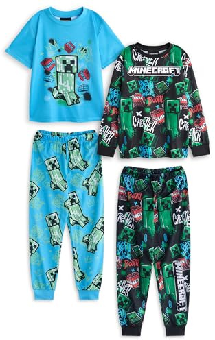 Minecraft Ensemble de Pyjama pour garçons, Lot de 2 | Ensemble de Pyjamas Multicolores à imprimé Graffiti pour Enfants | Bas et Hauts de Nuit à Jambes Longues avec Graphique TNT et Creeper