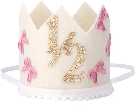 BOXOB Chapeau Demi-Anniversaire, Nœud Pailleté Couronne Demi-Anniversaire pour Fête des 6 Mois Décorations de Fête pour Bébé Fille Garçon Accessoire Photo Fournitures