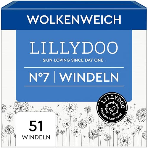 LILLYDOO hautfreundliche Baby Windeln - Größe 7 (15+ kg),Halbmonatsbox (51 Stück), Sicherer Auslaufschutz, Weich, Parfümfrei, Ohne Lotionen & Farbstoffe für empfindliche Haut, Dermatologisch getestet