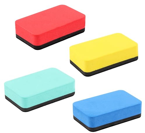 Funalix 4 Piezas Borrador de Pizarra Magnética de Espuma EVA, Esponja para Pizarra Blanca con Fuerte Imán para Oficina, Aula y Uso Doméstico, Limpia sin Dejar Residuos (Mezcla de Colores)