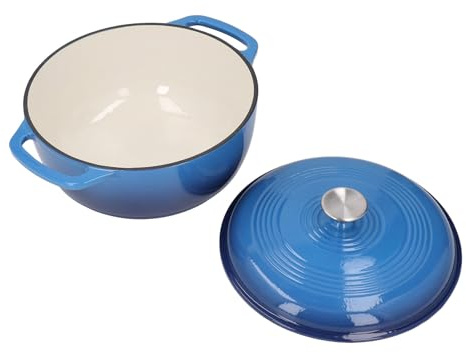 WPKD BLUEIY Olla de horno esmaltada, olla redonda de hierro fundido con tapa, resistente a la adherencia, conservación del calor, asas dobles, ideal para hornear pan y cocinar, 24 cm de diámetro