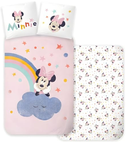 Minnie Mouse Bedding Set Single Size | Duvet Cover 140x200 cm + Pillowcase 60x65 cm | 100% Cotton | Soft & Breathable Bed Linen | Cute Kids Bedroom Décor with Disney Design