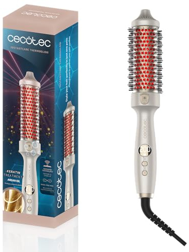 Cecotec Spazzola lisciante con infrarossi e tecnologia ionica InstantCare ThermoGlow. 70 W, 5 impostazioni di temperatura, barile da 38 mm, funzione memoria, schermo, spegnimento automatico e cavo