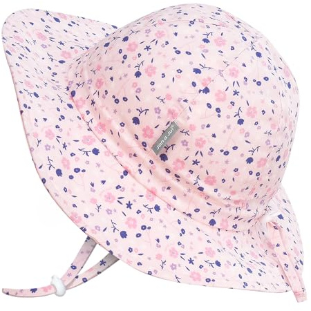 JAN & JUL Girls' Cotton Sun-Hat, 50+ UPF Summer Floppy Hat for Babies and Toddlers (M: 6-24 Months, Pink Blossoms)
