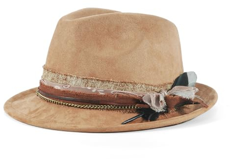 H.Busque Fedora Trilby Hats for Men Women Handmade 1920s Classic Short Brim Hat with Feathers Unisex