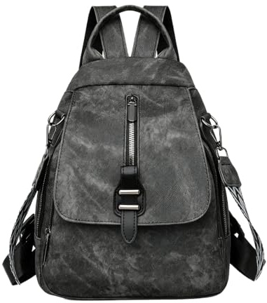 Mjuk PU Convertible ryggsäck Lätt Multi ficka Casual Daypack Satchel väska,Black
