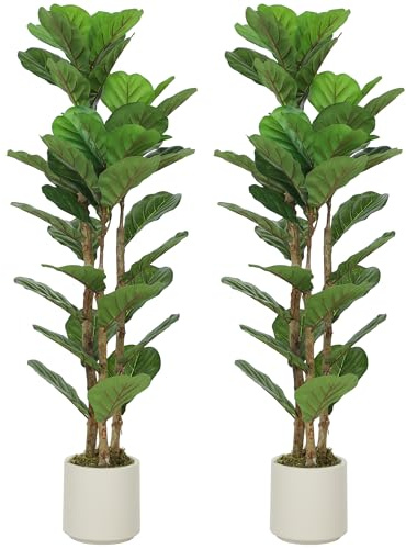 HOMCOM Lot de 2 Plantes Artificielles Intérieures 120 cm 45 Feuilles Vert
