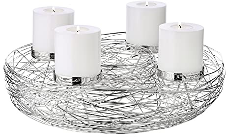 EDZARD Adventkrans Laval, förnicklad rostfritt stål, diameter 42 cm, för blockljus ø 6 cm