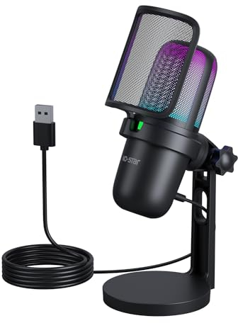 USB Gaming Microphone PC, RGB LED Condenser Microphone with Rotary Control for Adjusting the Volume Mute / Gain, Vibration Damper, for Streaming, Recording, Game, YouTube, Conference, PS5, PS4