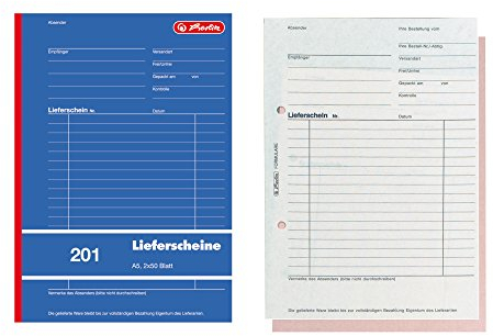 Herlitz 883512 Lieferscheinbuch A5, 2 x 50 Blatt mit Kohlepapier, 10 Stück