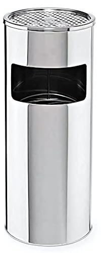 EVRE Stainless Steel Standing Ashtray Cigarette Bin Outdoor Indoor Rubbish Bin with Removable Inner Bucket Anti Slip Base 17L Compartment 60.5 x 25 cm (Silver)