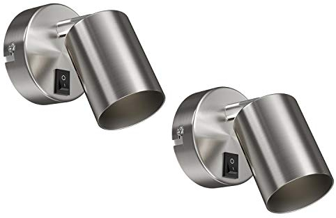 ledscom.de 2 Stück Wandleuchte WAIKA, Schalter, edelstahl matt, rund, 1x GU10 max. 60W