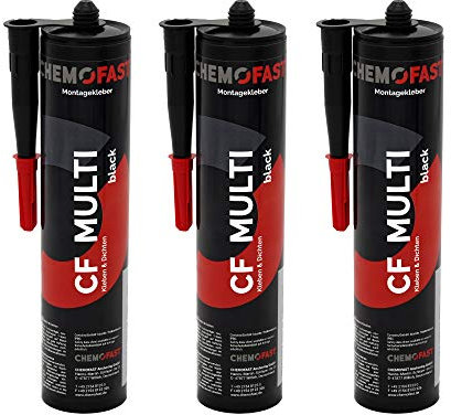 CHEMOFAST CF MULTI 3er Set Montagekleber, Klebstoff für Beton, Holz, Kunststoff, Metall & Fliesen, für innen& außen, MS Polymer Kleber, wasserfest, schwarz