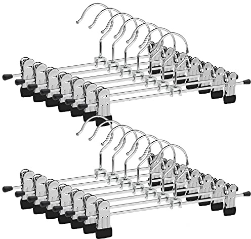 POLMART Cintre Lot de 12, Cintre en MéTal avec Clips RéGlables, Cintre Gain de Place 35cm