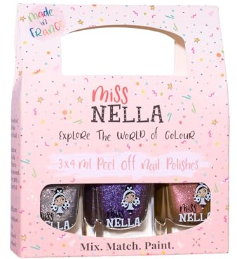 Miss Nella Space And Beyond- Cosmic Cutie (guld), Shooting Star (silver) & Galactic Unicorn (lila), Vattenbaserat metallisk nagellack som är lätt att ta bort.