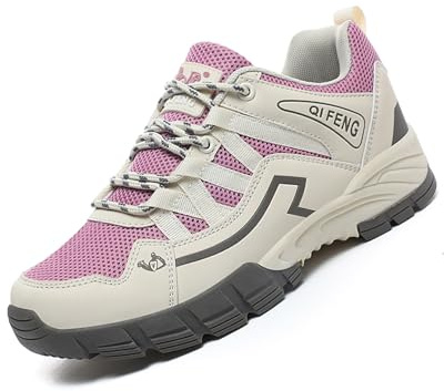 IYVW 573 Chaussures de Randonnée Femmes bottes de randonnée et de randonnée Femmes chaussures de randonnée en plein air bottes à lacets légères antidérapantes chaussures beige 40 EU