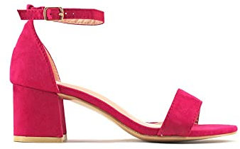 MODELISA - Sandalia Tacón Ancho Bajo Hebilla Pulsera Al Tobillo Mujer (Fucsia, numeric_36)