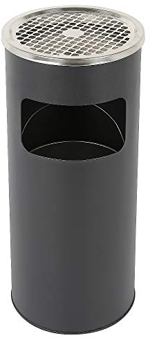 Drumm - Papelera con cenicero en pie exterior, 30L, acero inoxidable/Fer, antideslizante, para exterior, interior, hotel, jardín, oficina, color negro