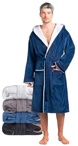 Twinzen Bademantel Herren Frottee Velour Königsblau - Baumwollsamt - Morgenmantel Herren Baumwollvelours Bademantel Herren Baumwolle OekoTex Extra weich Größe XXL