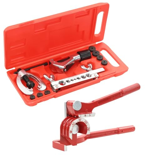 ZEYUAN Bördelwerkzeug Set mit Rohrbiegegerät, 1 Stahl-Bördelgerät, 7 Doppelbördelung-Adapter, 1 Rohrschneider, 1 Bördelwerkzeug und 1 rotes Rohrbiegegerät