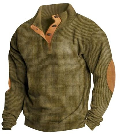 Sudadera Hombre, Jersey Hombre sin Capucha 2024 Primavera Invierno Cálido Suéteres de Cuello Recto Grueso Suave Punto Suéter Manga Larga de Polar Regular Casual Sweatshirt(Caqui,4XL)