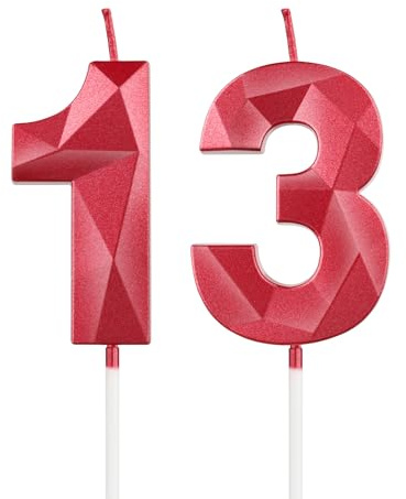 mciskin Red 13th Birthday Candles, 3D Number 13 Candles for Cake, Girls Boys 13th Birthday Decorations,Pearl Red Candle Cake Topper Decorations for Birthday Party Weddings Anniversary Supplies