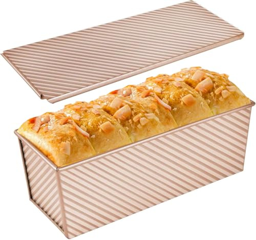 AXIM Teglia per pane di grandi dimensioni con coperchio, antiaderente per pane tostato con coperchio scorrevole, stampo per pane Pullman per cuocere impasti da 1000 grammi