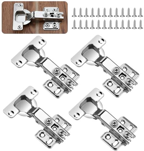 Taoduod 4 Pc Bisagras de Cazoleta Acero Niquelado Bisagra Cierre de la Puerta del Gabinete Plateado Furniware Bisagras Puertas Cocina de Armario Apertura 90° para Puerta de Mueble Armario de Cocina