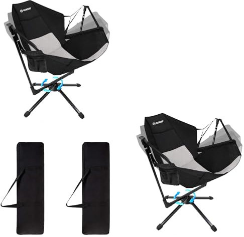 OZMSHF 2 Set 360 Degrees Swing Camping Chair, Portable rocking Camping Chair with Swivel and Reclining Design, Supports 300lbs, Ideal for Camp, Travel and Beach (Black Gray