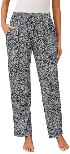 Jahetuul Pantalon Pyjama Femme Coton avec Poches Bas de Pyjama Femmes Long à Imprimé Floral Pantalon de Nuit Doux et Confortable