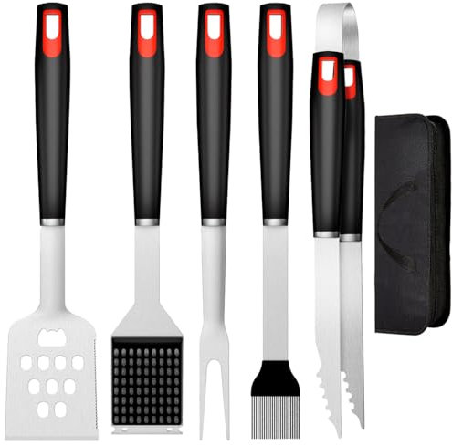 BBQ Tools Set, More Heavy Duty 6-in-1 BBQ Utensil Set, More Longer Professional Stainless Steel Grill Accessories Barbecue Tool Set, Portable BBQ Kit with Storage Bag, Utensils Gifts for Men Women