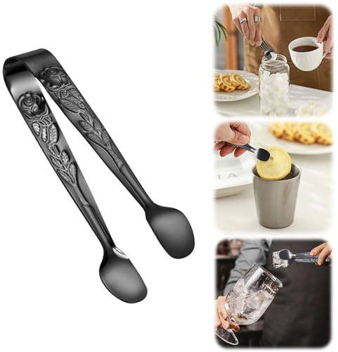Lot de 3 pinces à glace en acier inoxydable de 11 cm pour seau à glace, mini pinces à sucre en métal (noir A)