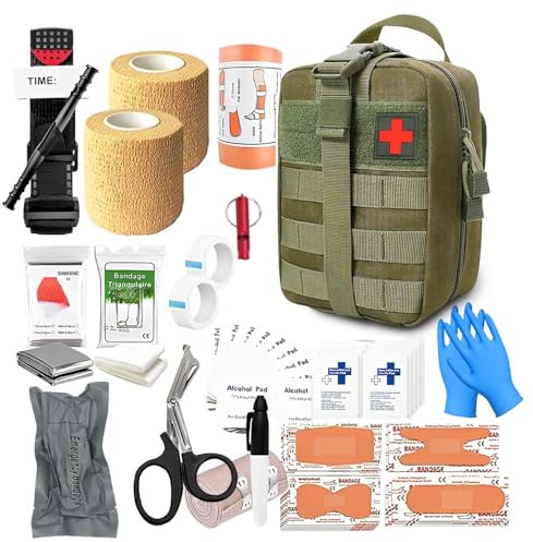 Botiquin de Primeros Auxilios Militar, 19 Variedades, 61 Piezas Kit Primeros Auxilios Militar, First Aid Kit para El Hogar, El Automóvil, La Escuela, Acampar Al Aire Libre