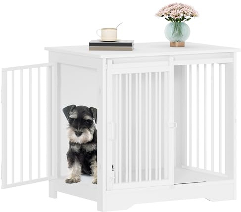 Hzuaneri 69 cm Cage pour Chiens, Table d’Appoint, Niche Moderne pour Chiens, Cage pour Chiots, Maisonnette pour Animaux, 2 Portes, 69 × 49 × 64,5 cm, Blanc DFC84313W