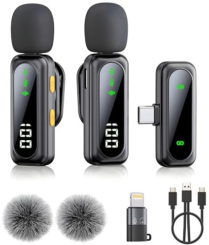 YiYunTE Inalambrico Microfono Solapa, Inalámbrico Bluetooth Micrófono para Movil, Wireless Lavalier Microphone con Clip, USB C Micro Inalambrico Mini Micrófono para Podcast Grabación de Video Vlog