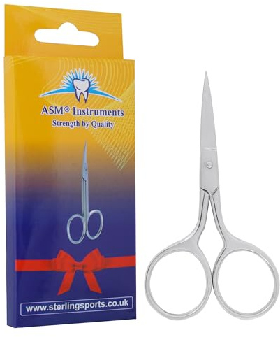 ASM Professional Nail Scissors Curved Manicure Cuticle Scissors - Heavy Duty Cuticle Trimmer for Eyebrow, Beard, Nose Hair Trimming - Beauty Scissor Gifts for Women & Men (Silver Lady)