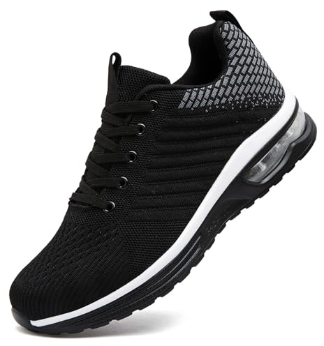 ASOCO DREAM Running Shoes Men's Trainers Athletic Sneakers Lightweight Breathable Walking Sports Tennis Shoes,Black Grey,9.5 UK
