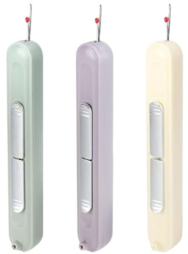 3Pcs 2-in-1 Sewing Tool Kit - Retractable Needle Threader & Seam Ripper for Hand Sewing, Quilting, Knitting | Multi-Functional Thread Remover with Plug-in Design