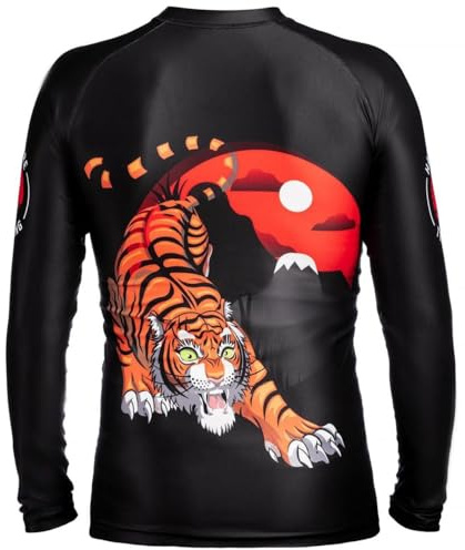 Hardcore Training Men's Rash Guard Compression Long Sleeve Japan Tiger Kompression Lång Arm Herr Män Jiu Jitsu MMA No-Gi Tight BJJ (DE/NL/SE/PL, Alfa, S, Regelbunden, Regelbunden, Black Grey Red)