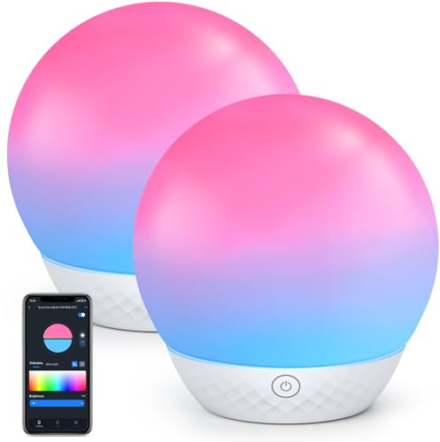 Aigostar Mesh - Lámpara de Mesa Inteligente Bluetooth Mesh, Control de Capas de Color Lampara Inteligente, Luz de Noche LED Táctil Regulable RGB+CCT, Compatibles con Alexa para dormitorio salón, 2Uds