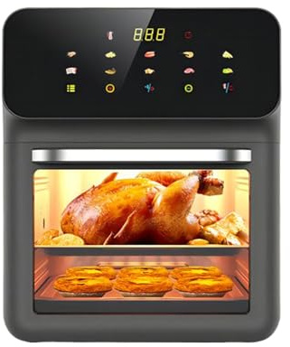 Horno Tostador-con Freidora de Aire Integrado, Horno Giratorio Encimera De Aire Fryer, Deshidratador 2 Niveles 15L Tamaño Familiar Con Ventana De Visualización Para Cocinar Filete Pollo